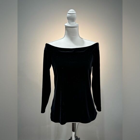 Black Ann Taylor Factory Velour Off-Shoulder Top Size M EUC - Picture 1 of 5
